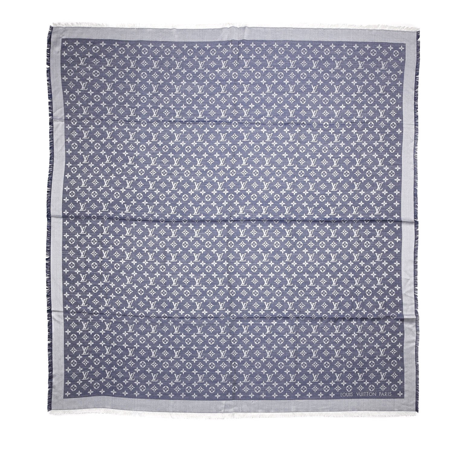 Louis Vuitton Silk Wool Monogram Denim Shawl Blue 1 of 5