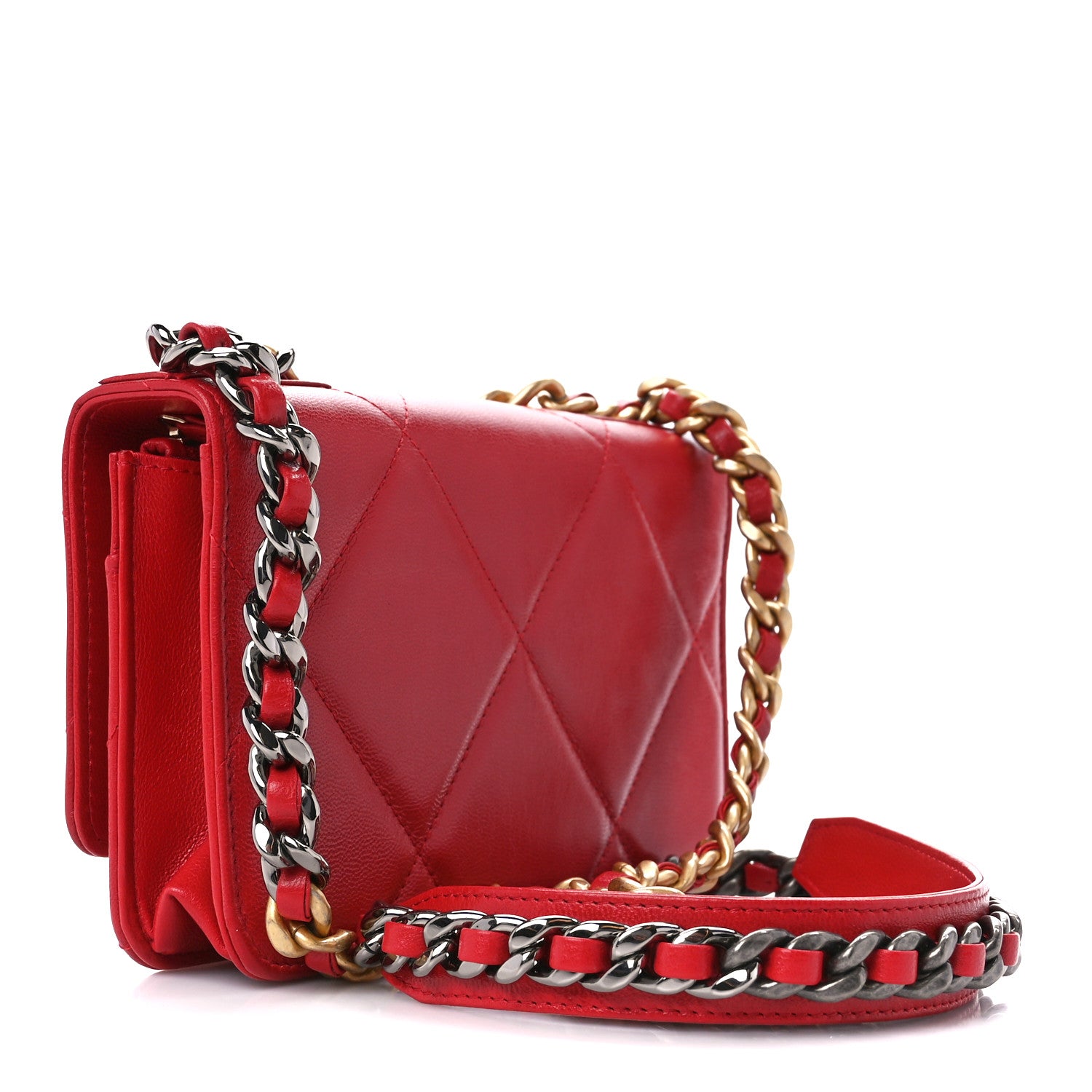 Chanel Goatskin Quilted Chanel 19 Wallet On Chain WOC Red 3 of 11