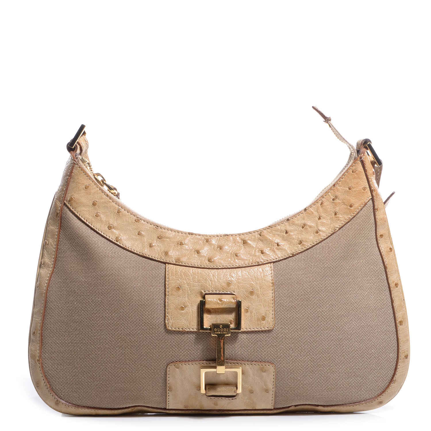 Gucci Ostrich Canvas Small Hobo Beige 1 of 7