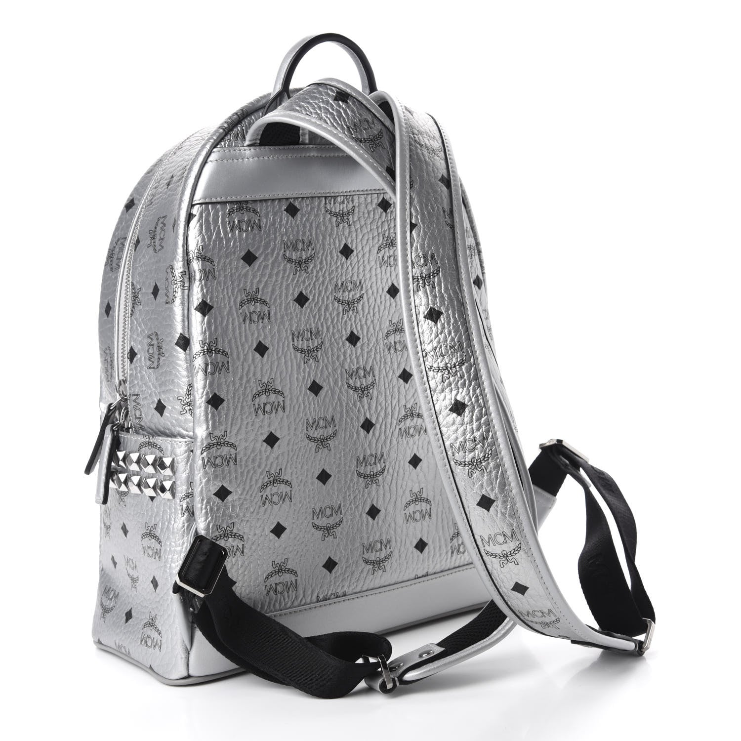 MCM Metallic Visetos Medium Side Stud Stark Backpack Berlin Silver 2 of 11