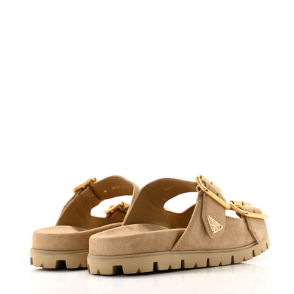 Prada Suede Buckle Slide Sandals 38 Ecru 4 of 10