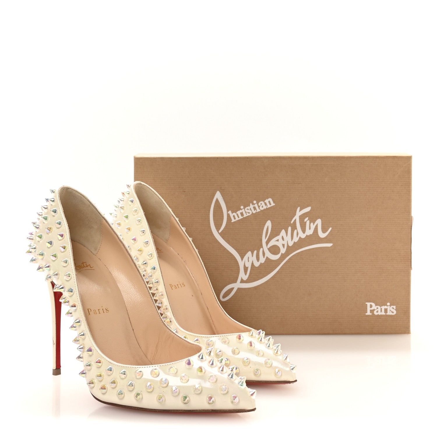 Christian Louboutin Patent Follies Spikes 100 Pumps 37.5 White 9 of 9