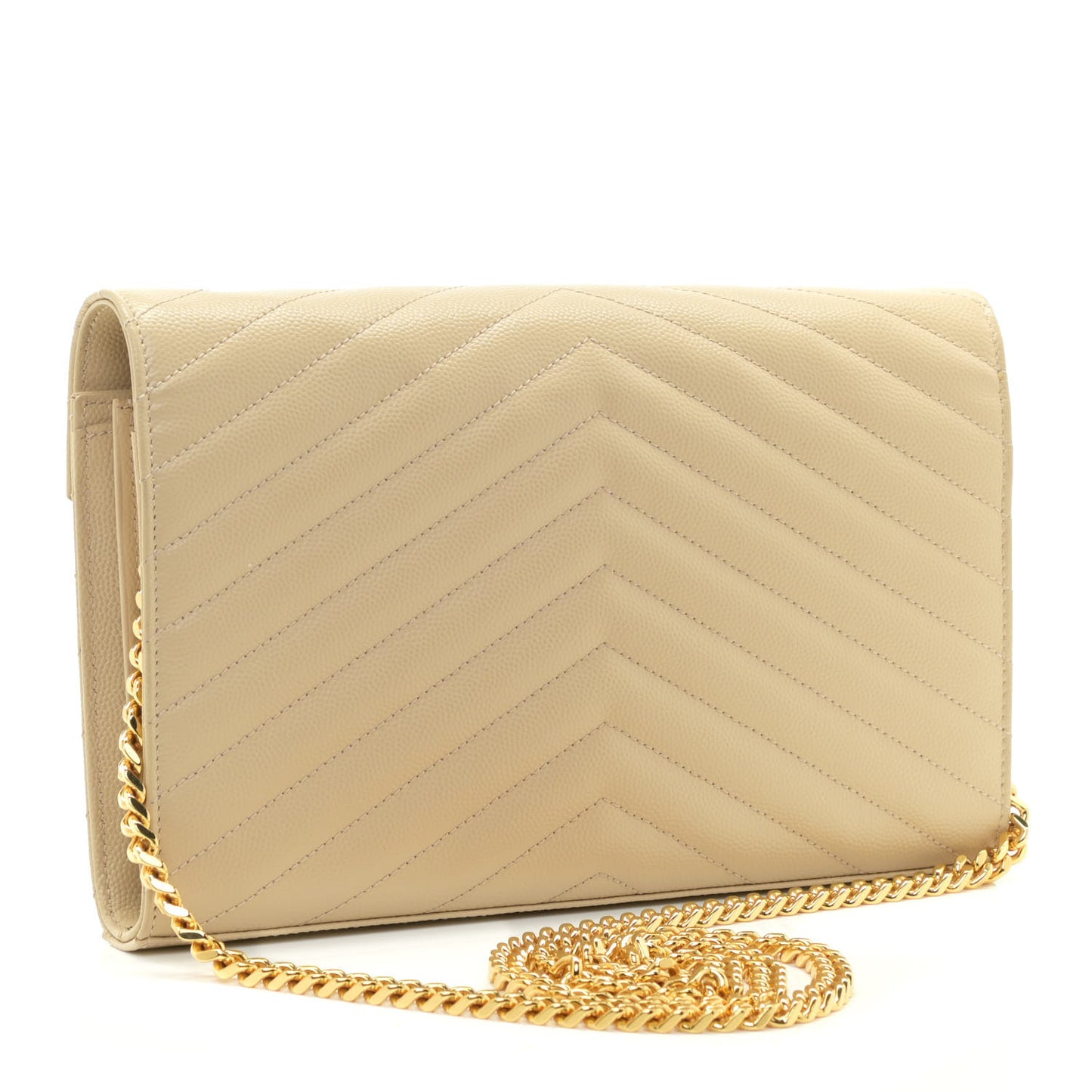 Grain De Poudre Matelasse Chevron Monogram Chain Wallet Nude Powder