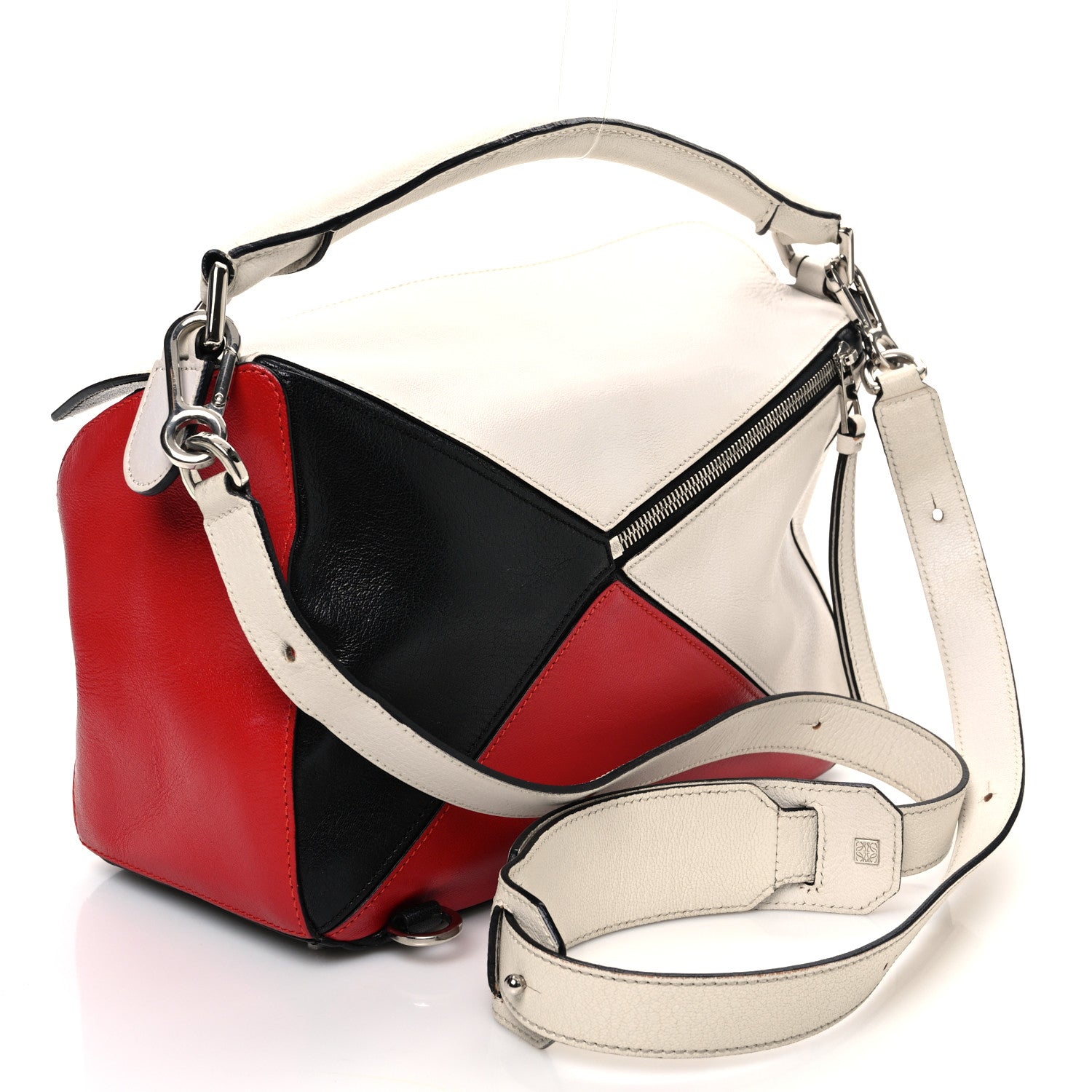 Loewe Calfskin Colorblock Medium Puzzle Bag White Red Black 3 of 14
