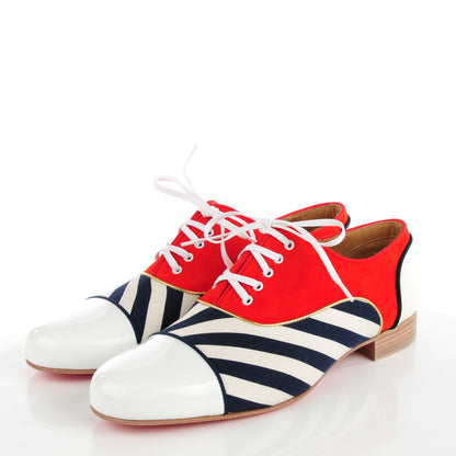 Christian Louboutin Suede Patent Calfskin Canvas John John Mens Flat Oxfords 43 Navy 3 of 8