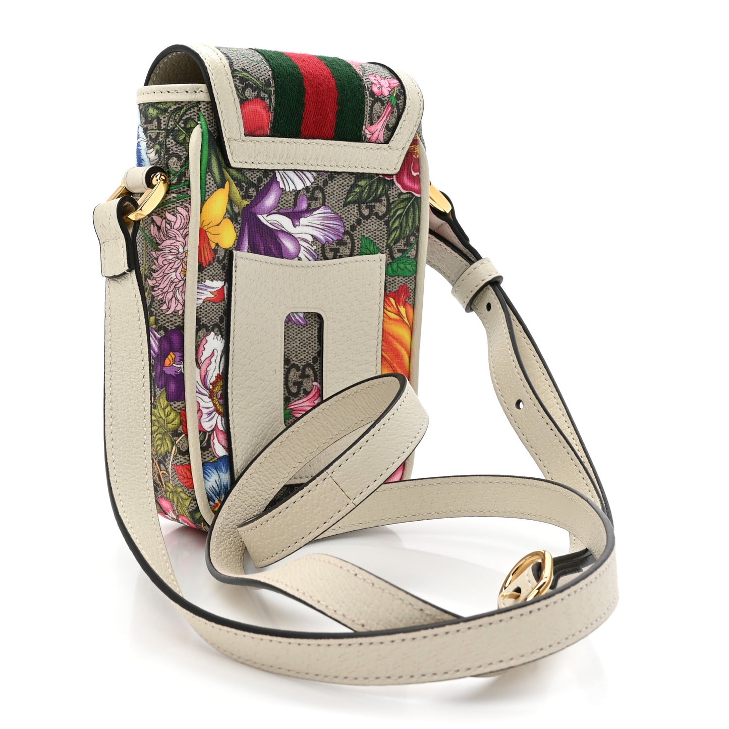 GG Supreme Monogram Flora Web Ophidia Phone Crossbody Bag White