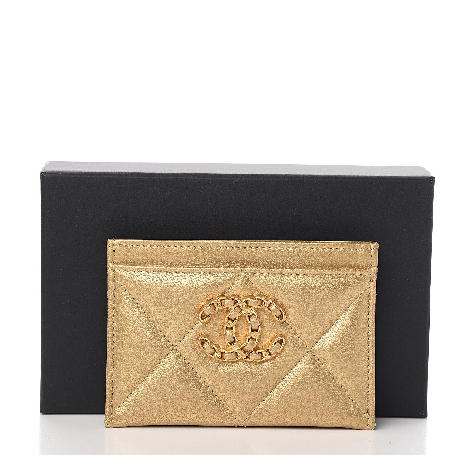 Chanel Metallic Goatskin Quilted Chanel 19 Card Holder Gold 8 of 8