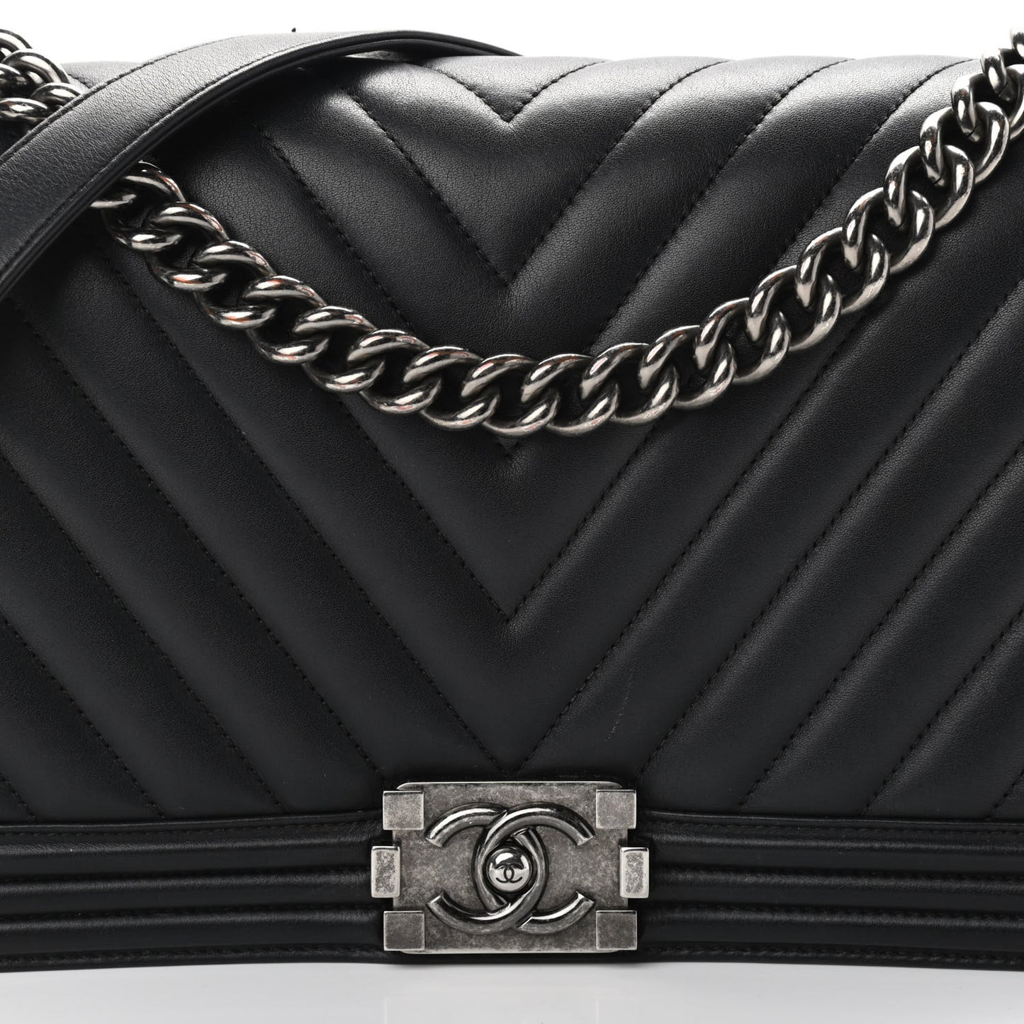 Calfskin Chevron Quilted Medium Boy Flap Black