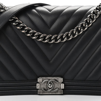 Chanel Calfskin Chevron Quilted Medium Boy Flap Black 8 of 19