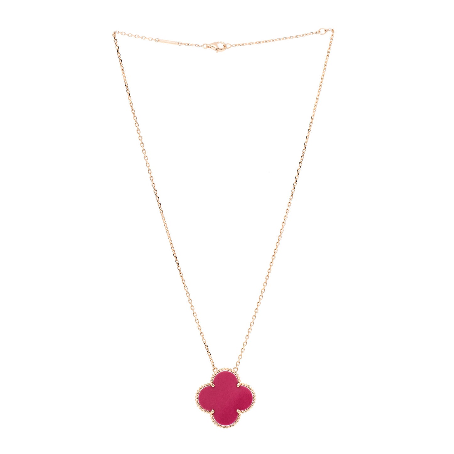 18K Rose Gold Raspberry Pink Sevres Porcelain Magic Alhambra Pendant Necklace