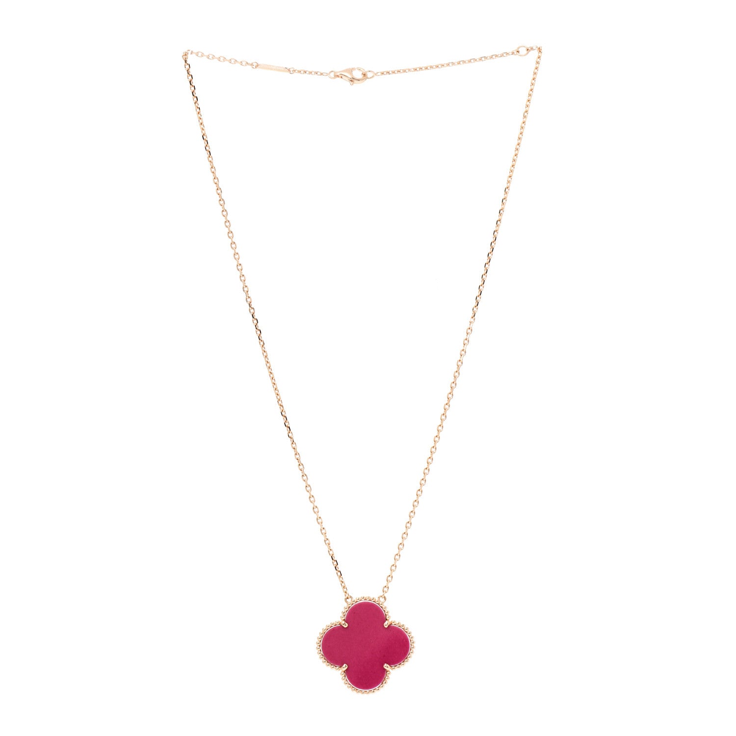 Van Cleef & Arpels 18K Rose Gold Raspberry Pink Sevres Porcelain Magic Alhambra Pendant Necklace 3 of 6