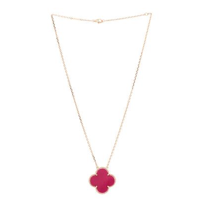 Van Cleef & Arpels 18K Rose Gold Raspberry Pink Sevres Porcelain Magic Alhambra Pendant Necklace 3 of 6