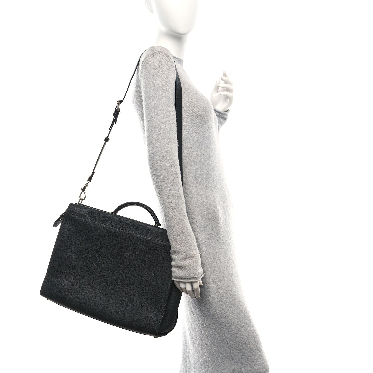 Fendi Cuoio Romano Selleria Metal Stitch Large Mens Peekaboo Iconic Essential Satchel Black 2 of 9