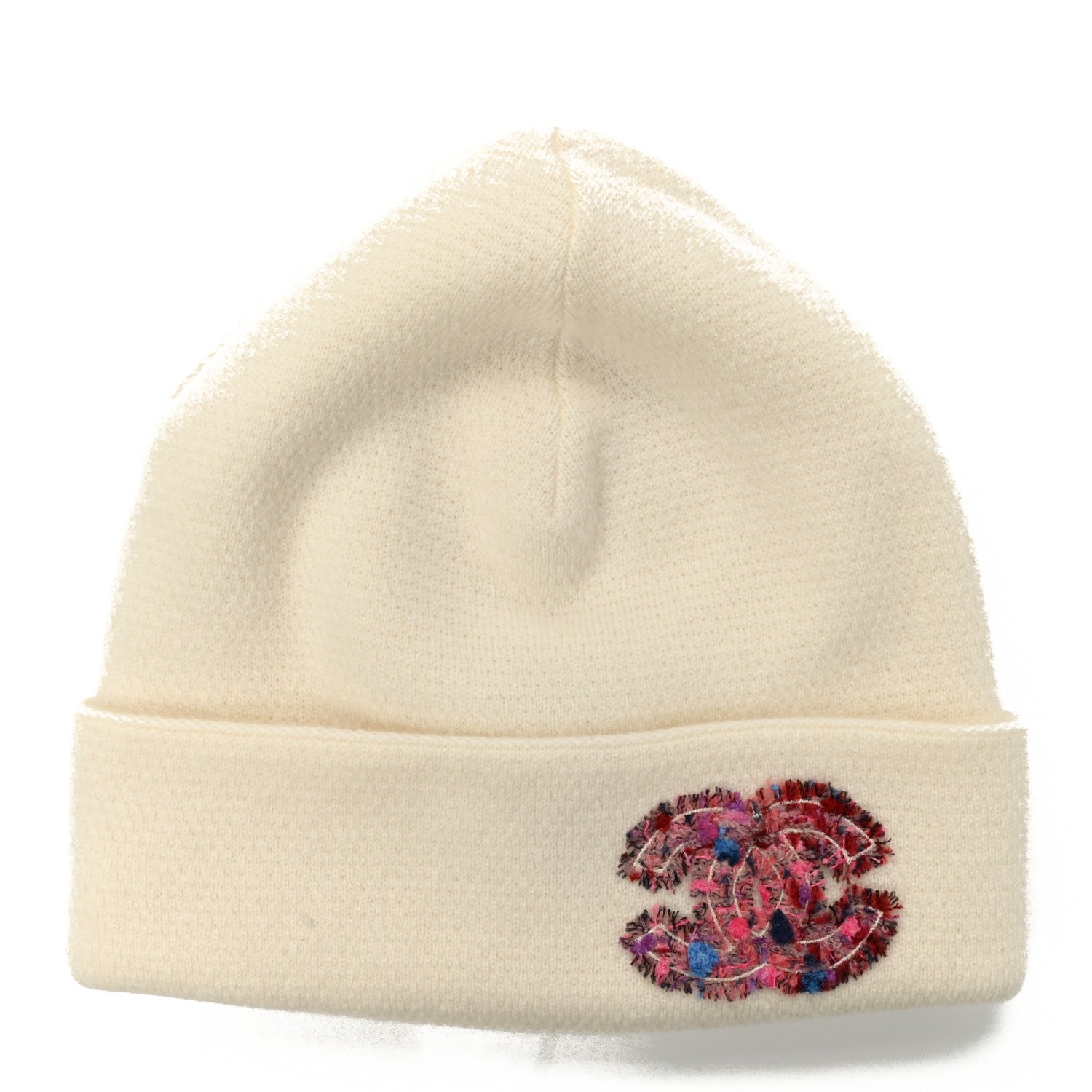 Chanel Cashmere CC Beanie Hat White Pink 1 of 5