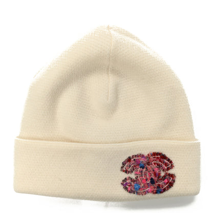 Chanel Cashmere CC Beanie Hat White Pink 1 of 5