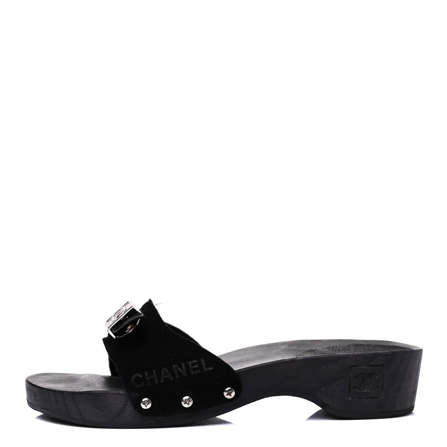 Suede CC Buckle Clogs 38 Black