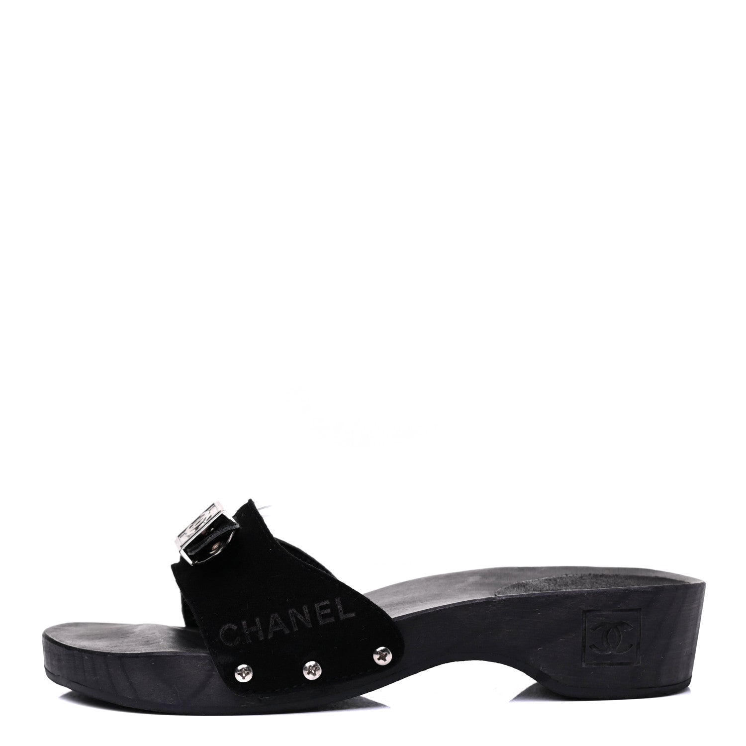 Chanel Suede CC Buckle Clogs 38 Black 1 of 16