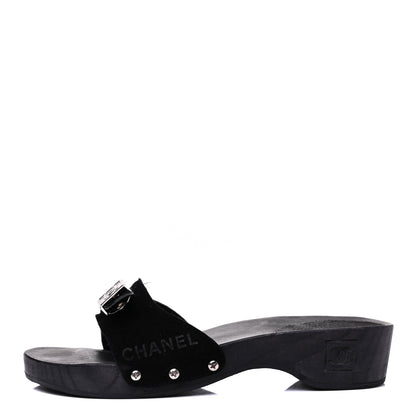 Chanel Suede CC Buckle Clogs 38 Black 1 of 16