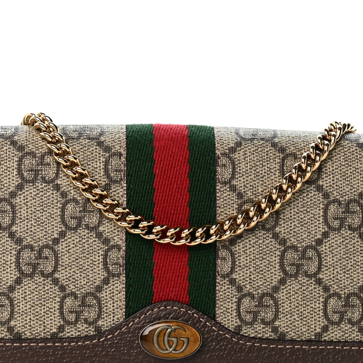 Gucci GG Supreme Monogram Web Ophidia Wallet On Chain Brown 8 of 13