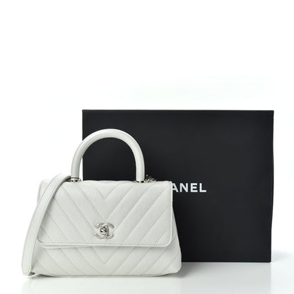 Chanel Iridescent Caviar Chevron Quilted Mini Coco Handle Flap White 10 of 10