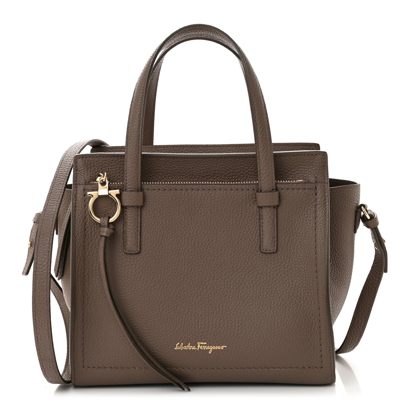 Hammered Calfskin Double Handle Small Amy Tote Caraway Seed
