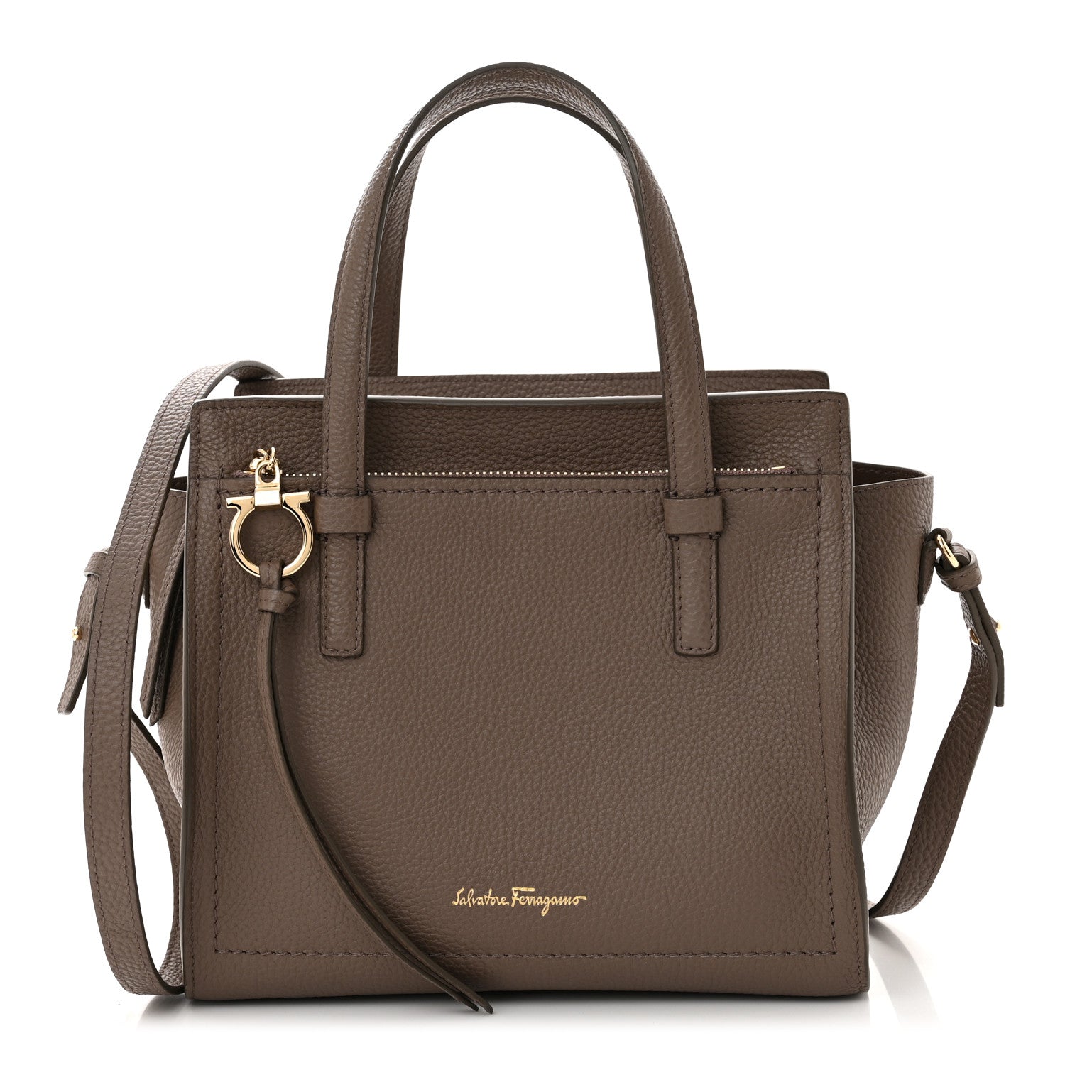 Salvatore Ferragamo Hammered Calfskin Double Handle Small Amy Tote Caraway Seed 1 of 11