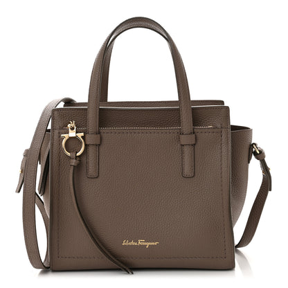 Salvatore Ferragamo Hammered Calfskin Double Handle Small Amy Tote Caraway Seed 1 of 11