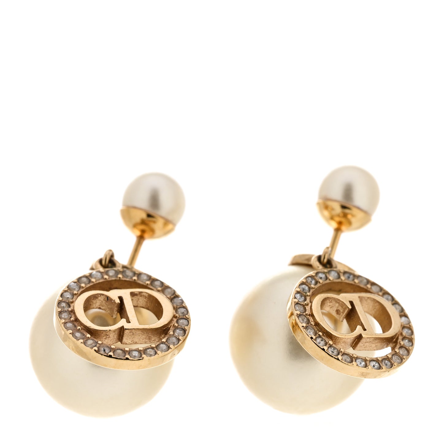 Pearl Crystal Dior Heart Tribales Drop Earrings Gold