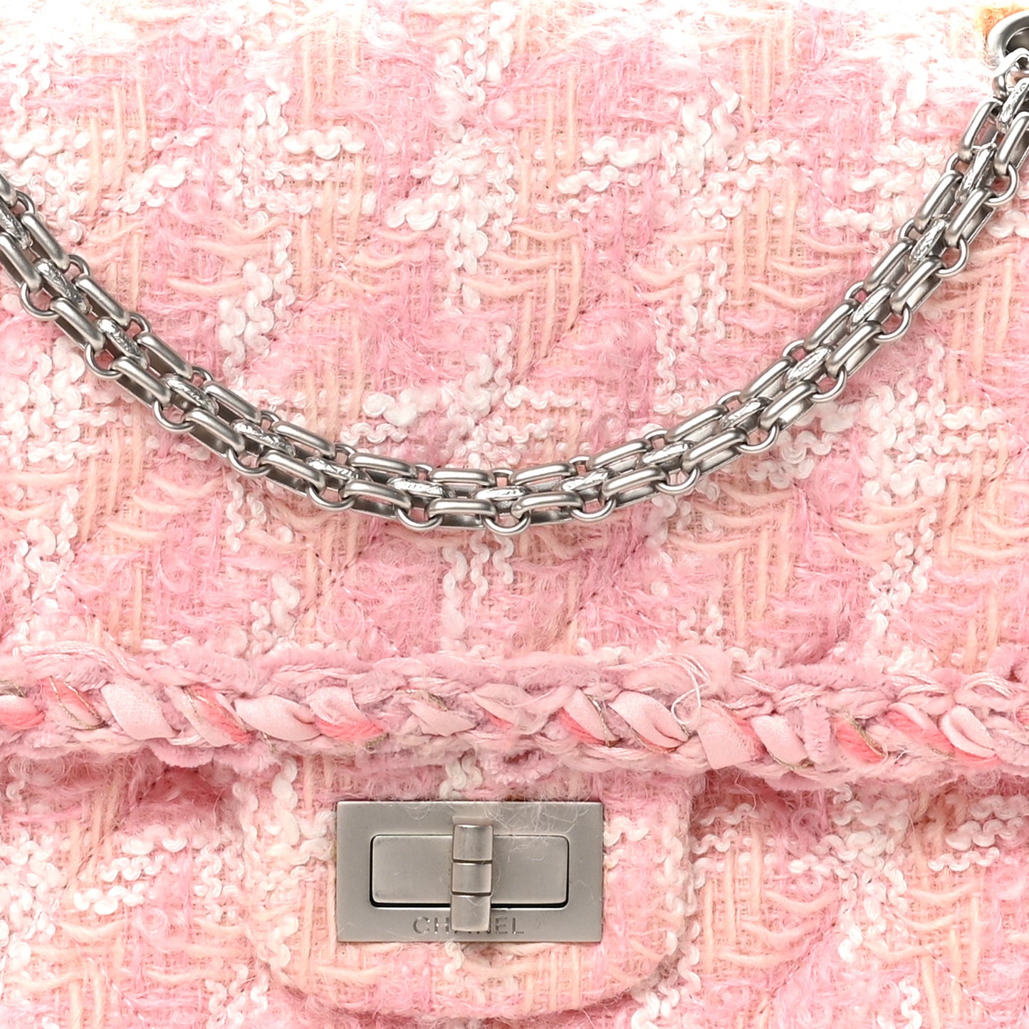 Tweed Braid Mini Reissue Square Flap Pink White
