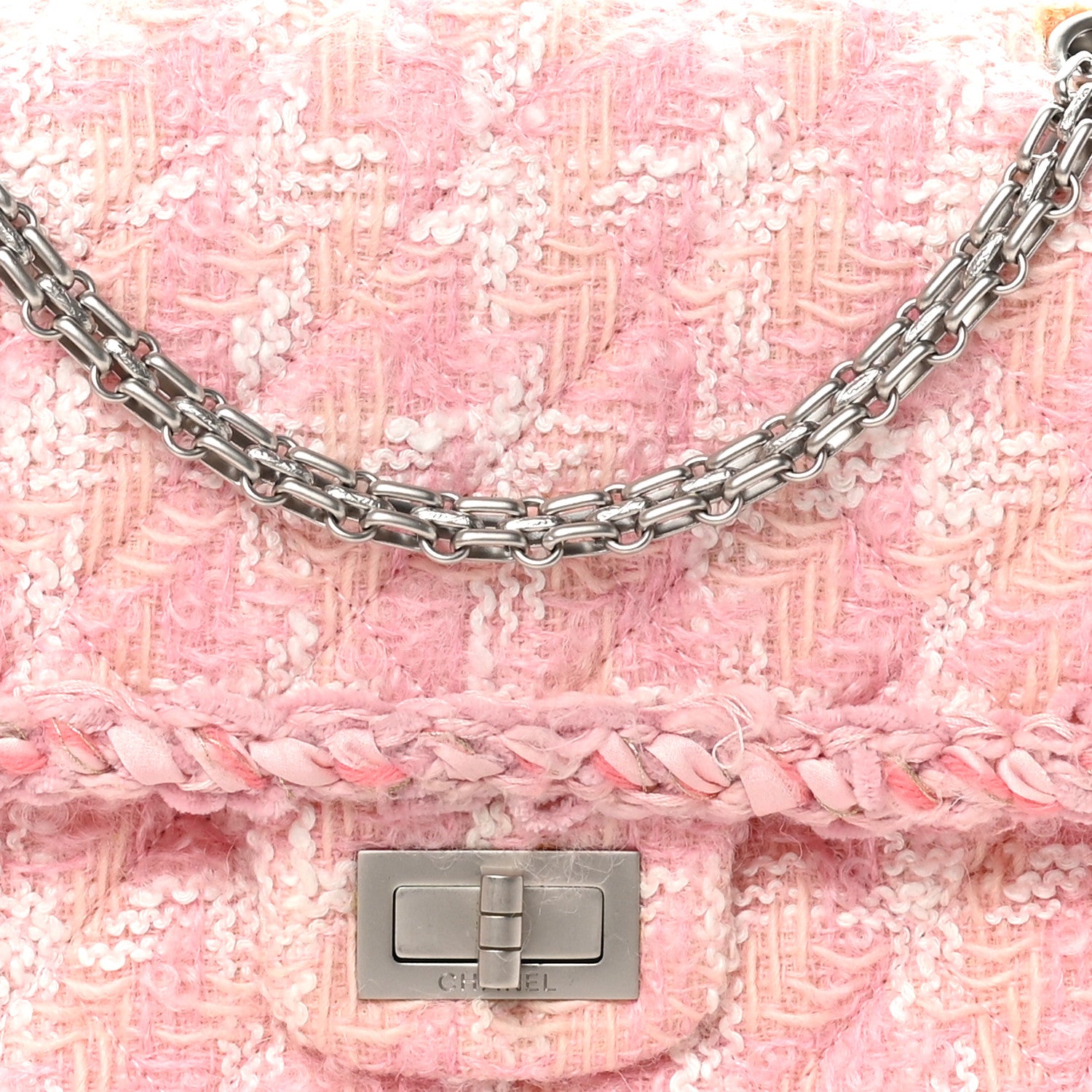 Chanel Tweed Braid Mini Reissue Square Flap Pink White 8 of 11