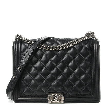 Chanel Calfskin Embossed Stitch Large Boy Flap Black 1 of 10