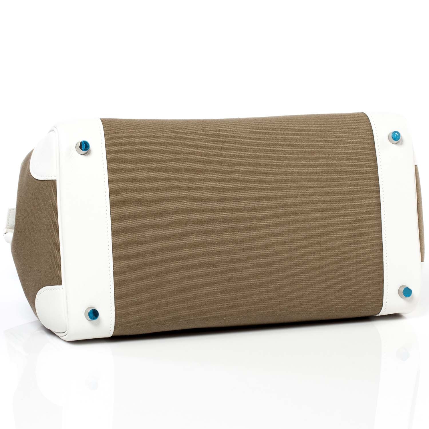 Hermes Swift Toile Birkin 35 Blanc Vert Miliatire 5 of 11