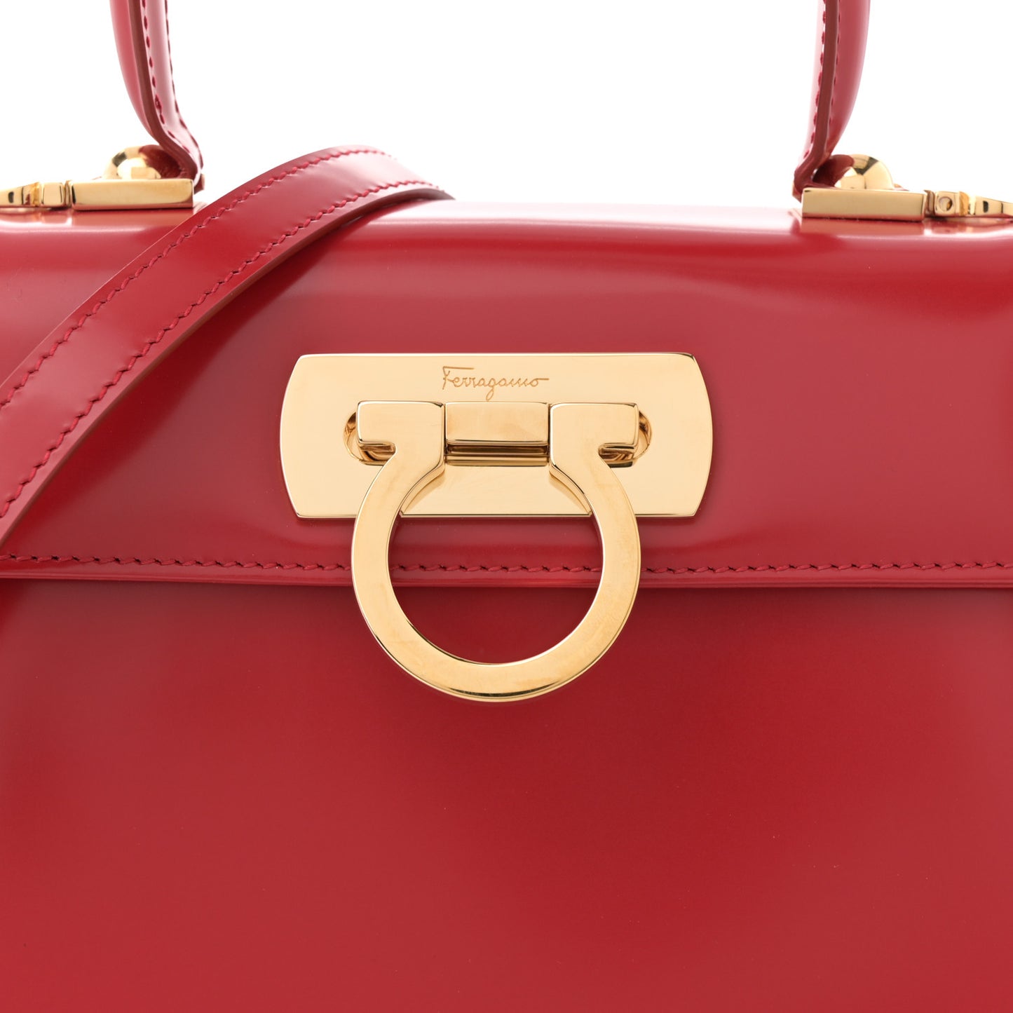 Brushed Off Calfskin Small Iconic Top Handle Red