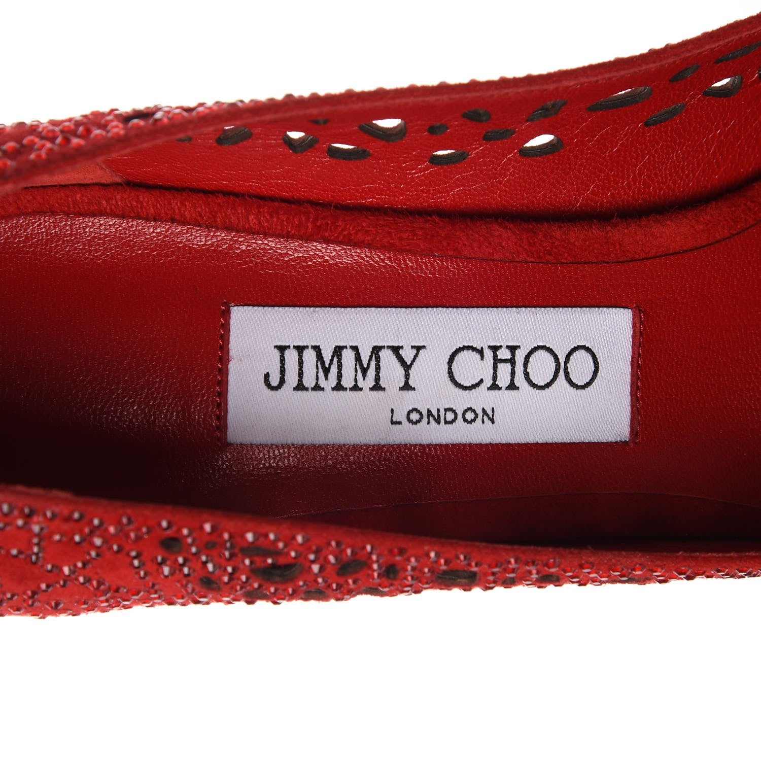 Jimmy Choo Suede Crystal Perforated Romy 100 Pumps 38 Red 9 of 17