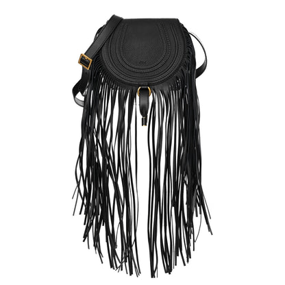 Chloe Calfskin Mini Marcie Round Fringe Crossbody Bag Black 1 of 9