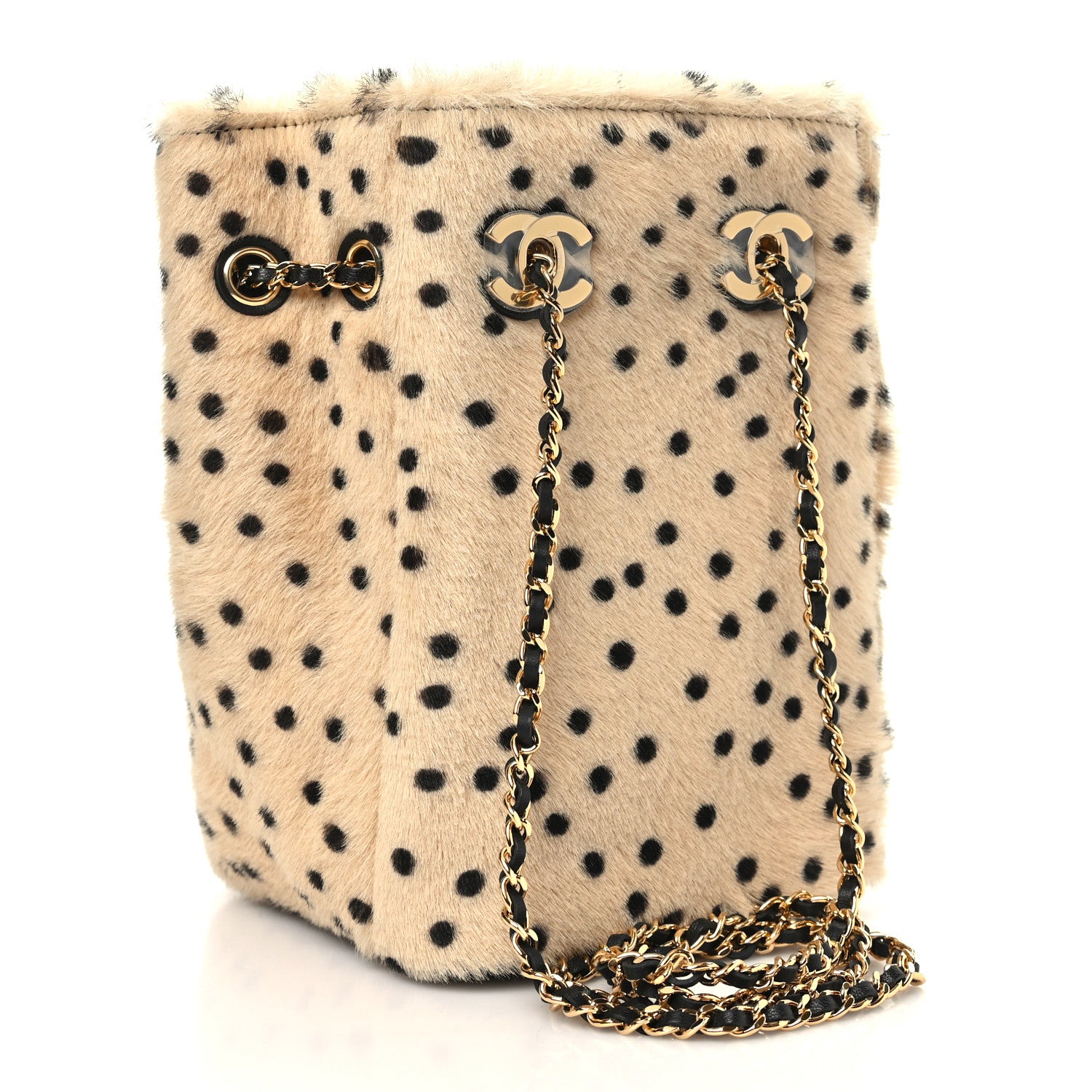 Chanel Pony Hair Cheetah Printed CC Chain Bucket Bag Light Beige Black 4 of 21