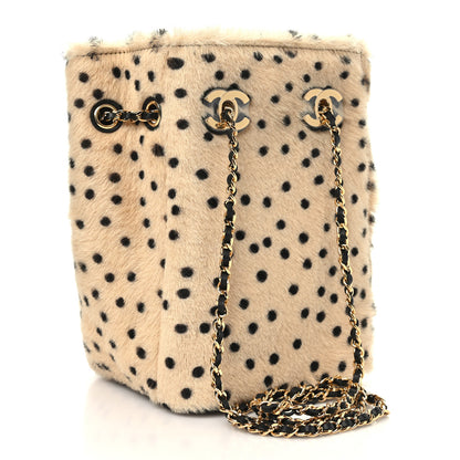 Chanel Pony Hair Cheetah Printed CC Chain Bucket Bag Light Beige Black 4 of 21