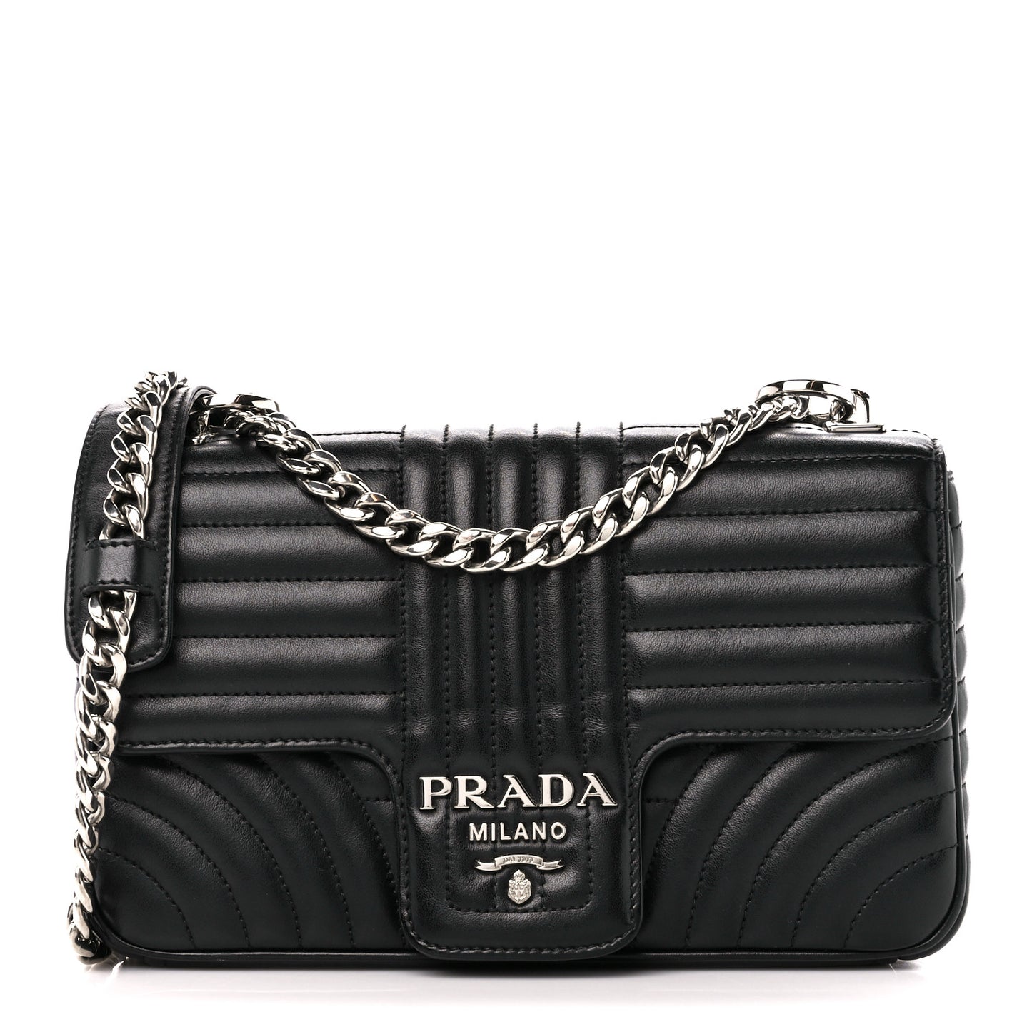 Soft Calfskin Impunture Diagramme Medium Chain Flap Shoulder Bag Black