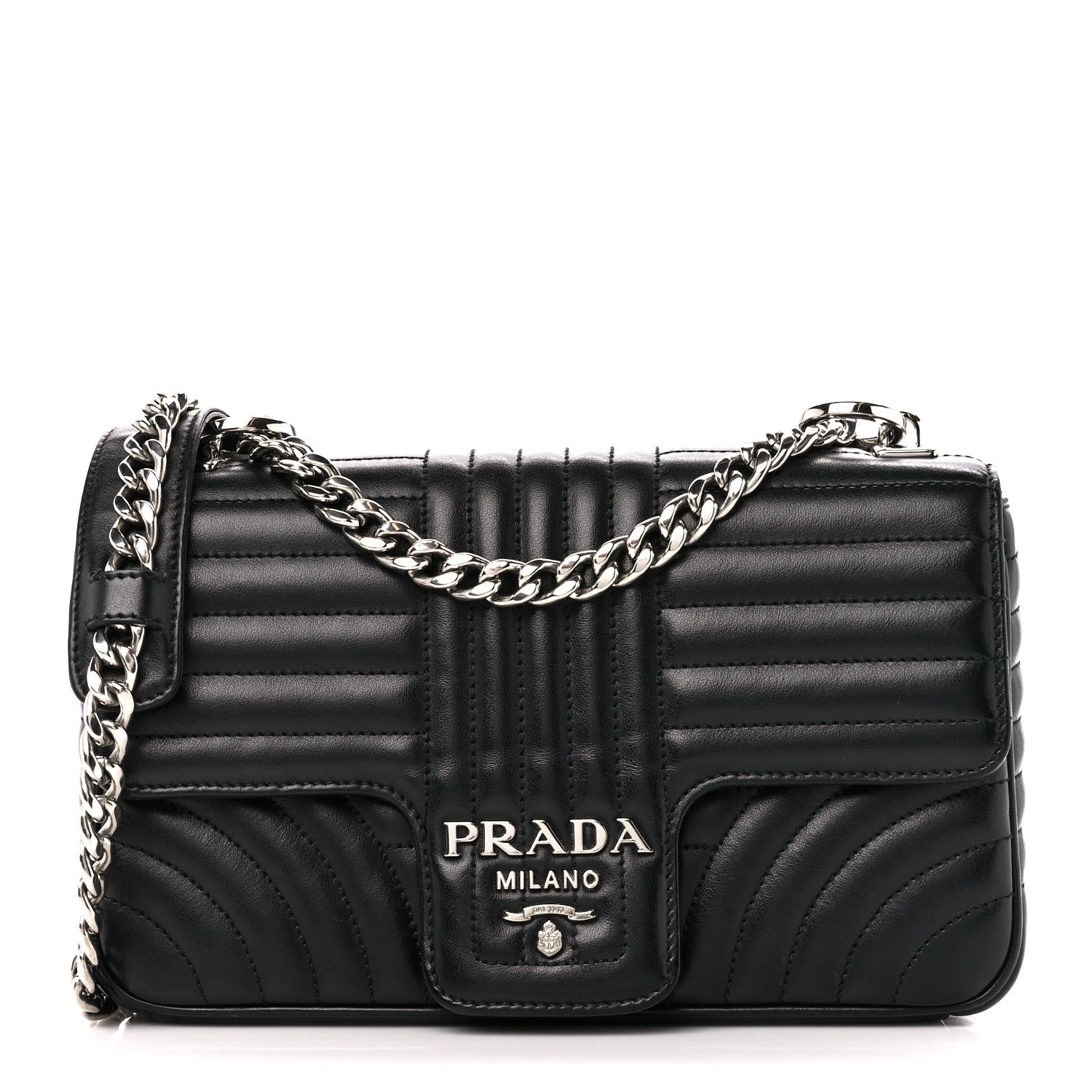 Prada Soft Calfskin Impunture Diagramme Medium Chain Flap Shoulder Bag Black 1 of 10