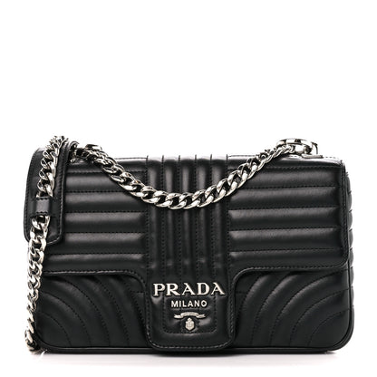 Prada Soft Calfskin Impunture Diagramme Medium Chain Flap Shoulder Bag Black 1 of 10
