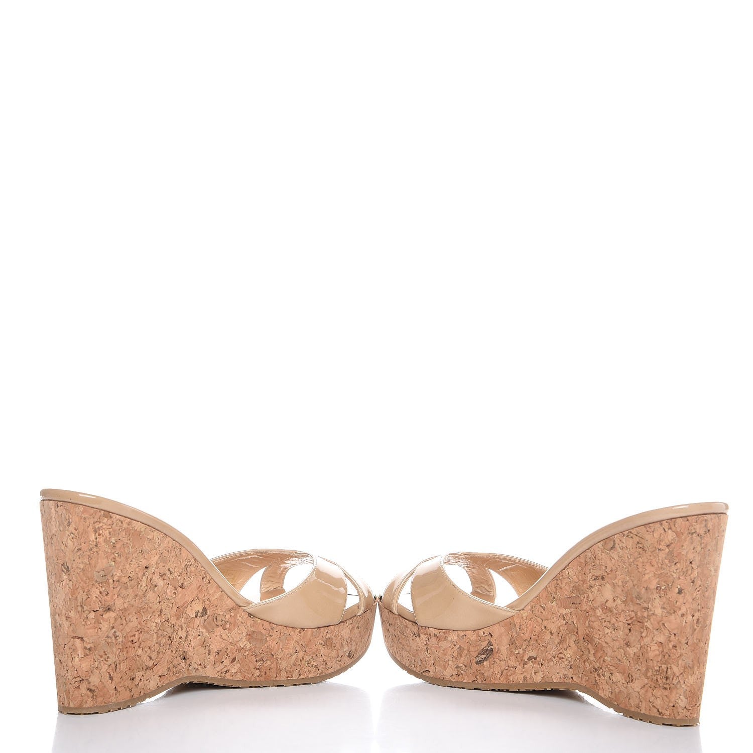 Jimmy Choo Patent Calfskin Cork Perfume Wedge Sandals 39.5 Nude 6 of 10