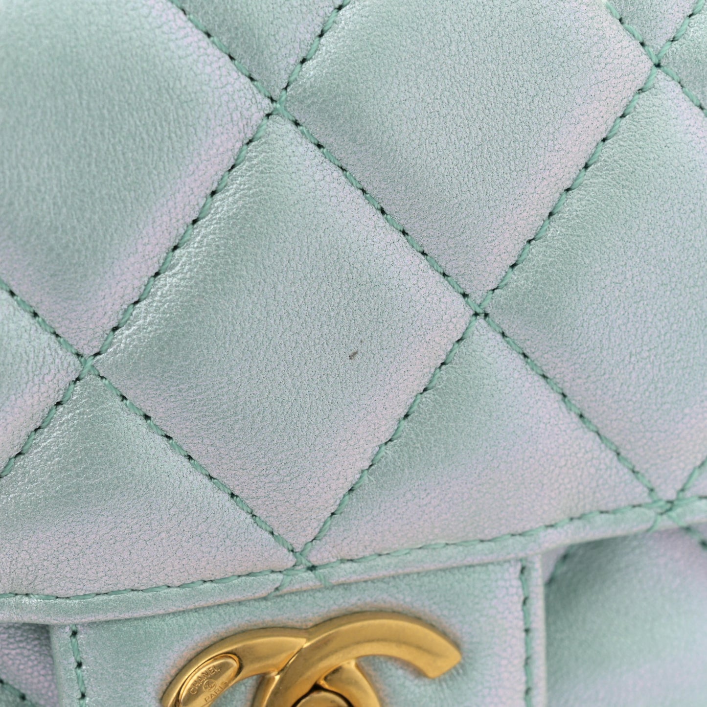 Iridescent Lambskin Quilted Baywatch Top Handle Flap Light Blue