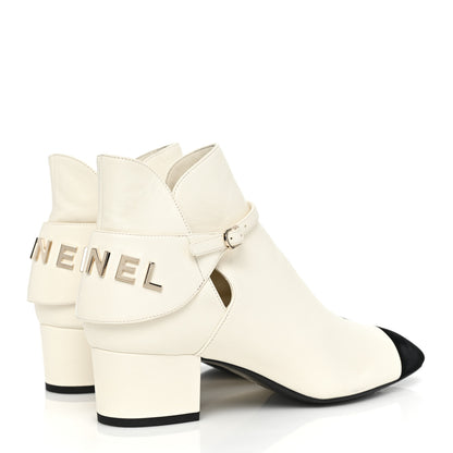 Chanel Lambskin Velvet Cap Toe Short Ankle Boots 37 White 4 of 8
