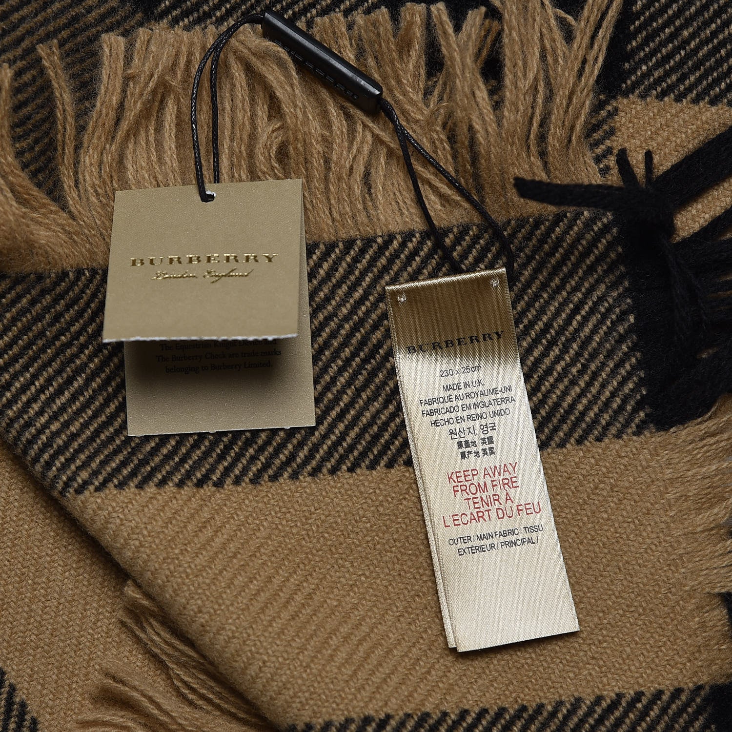 Burberry Wool Half Mega Check Fringe Scarf Camel 4 of 5