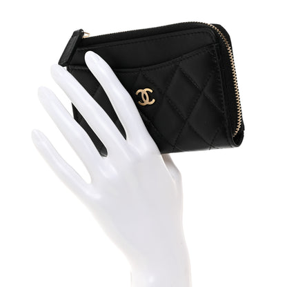 Chanel Lambskin Quilted Zip Card Holder Black 2 of 7