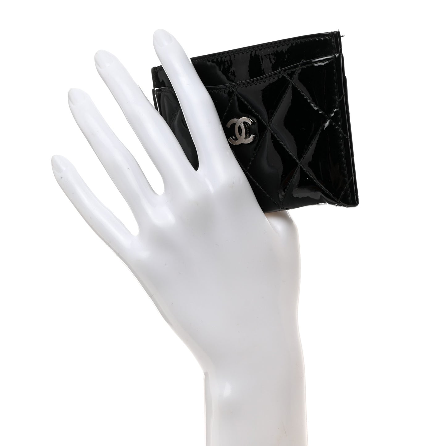 Patent Calfskin Quilted Card Holder Black