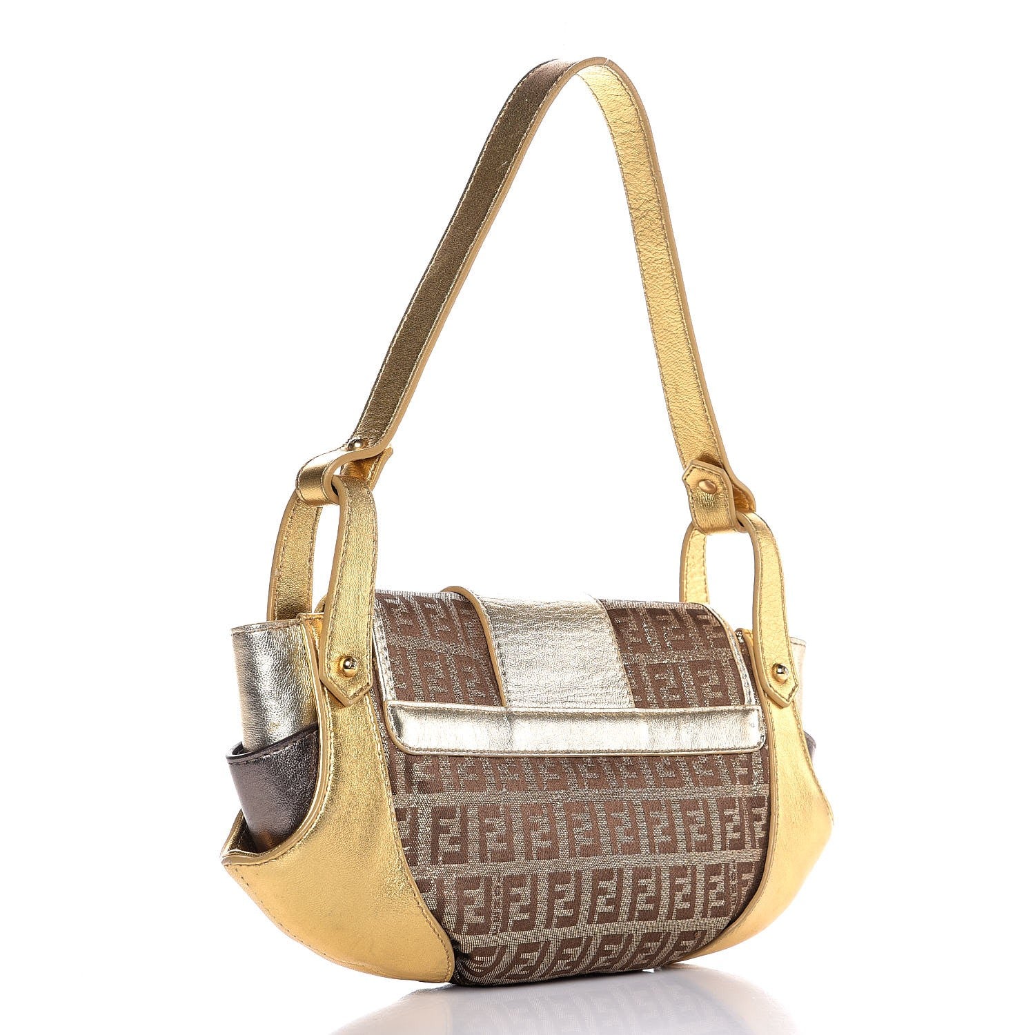 Fendi Metallic Calfskin Zucchino Compilation Hobo Gold 3 of 8