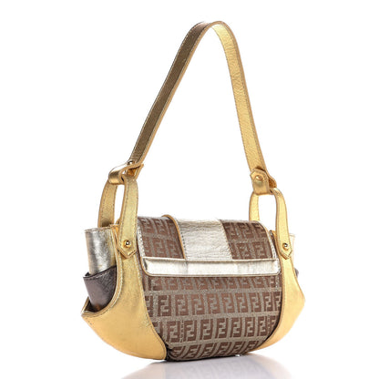 Fendi Metallic Calfskin Zucchino Compilation Hobo Gold 3 of 8