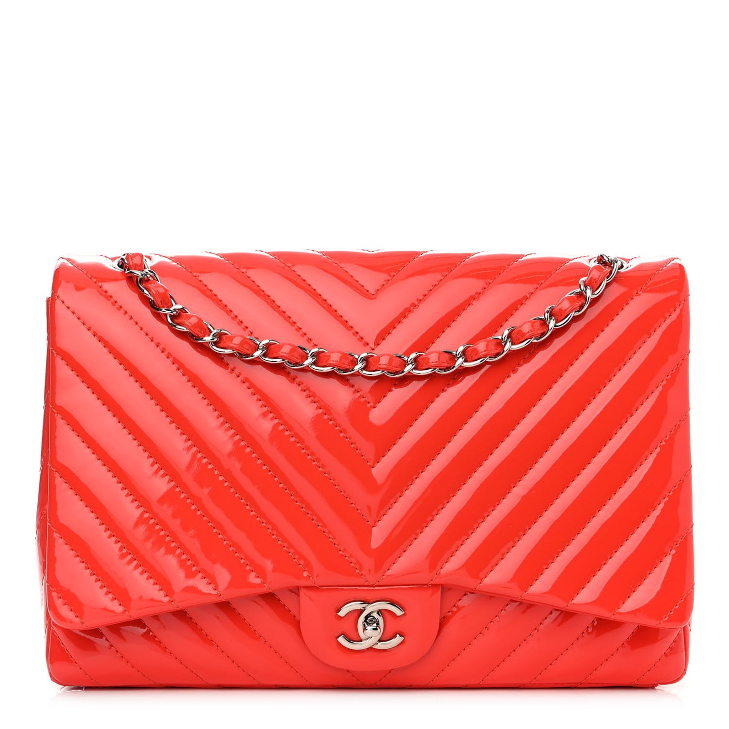 Patent Chevron Quilted Maxi Single Flap Red