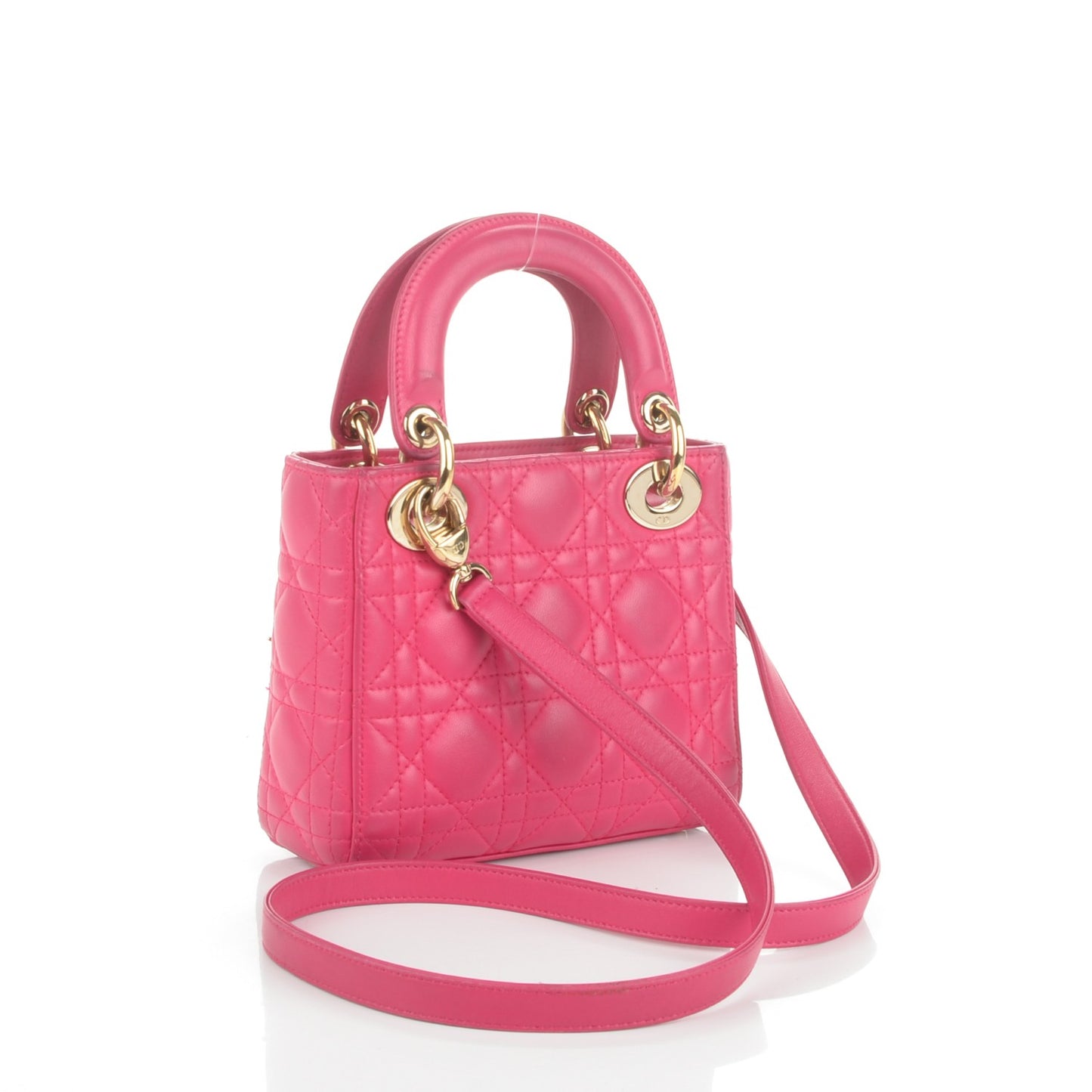 Lambskin Cannage Mini Lady Dior Fuchsia